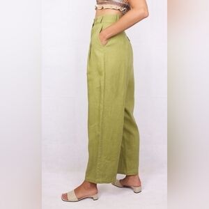 House of Harlow Lime Green High Rise Linen Blend Straight Leg Pants